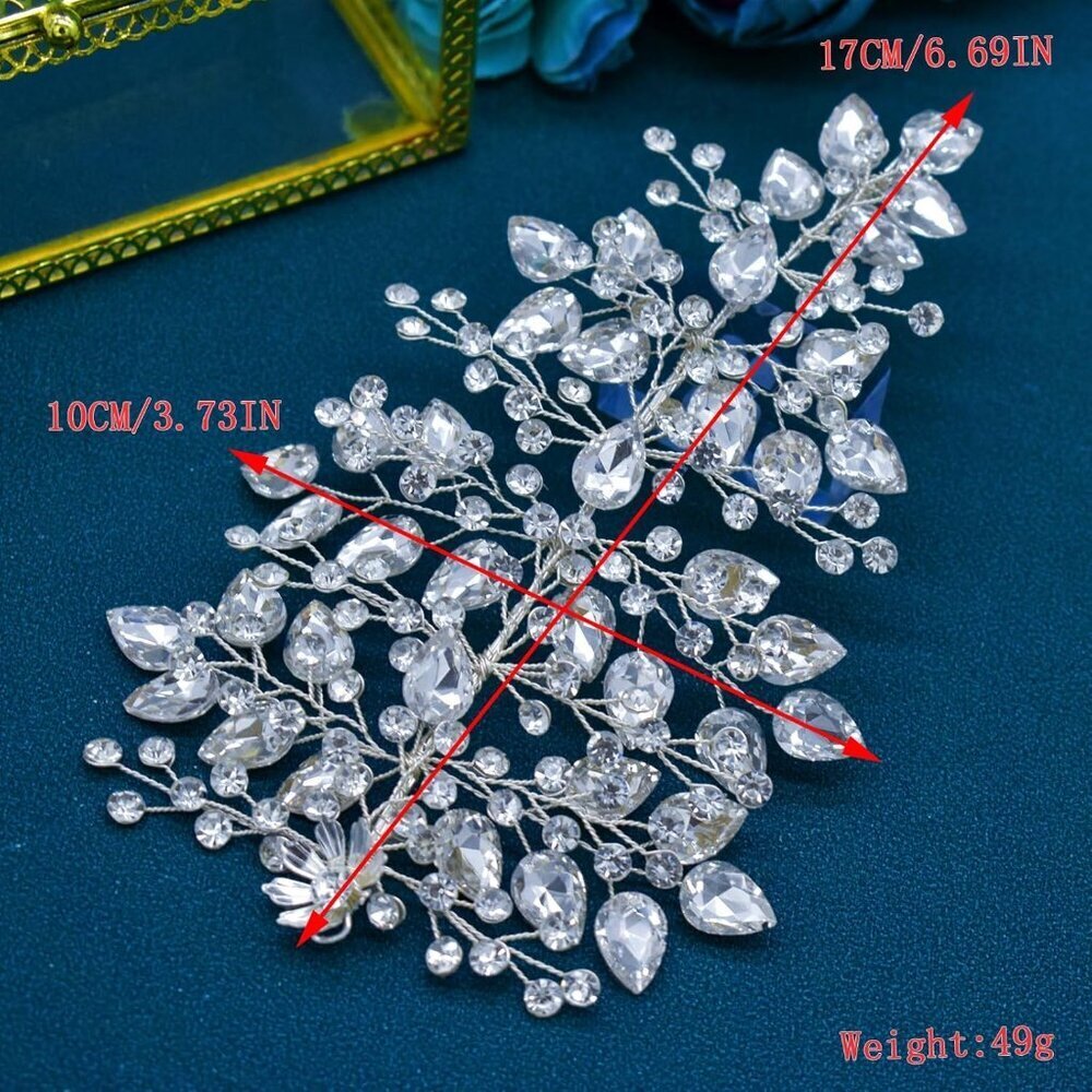 Wedding Hair Pieces Rhinestone Bridal Headband Handmade Silver for Brides - Picture 2 of 6